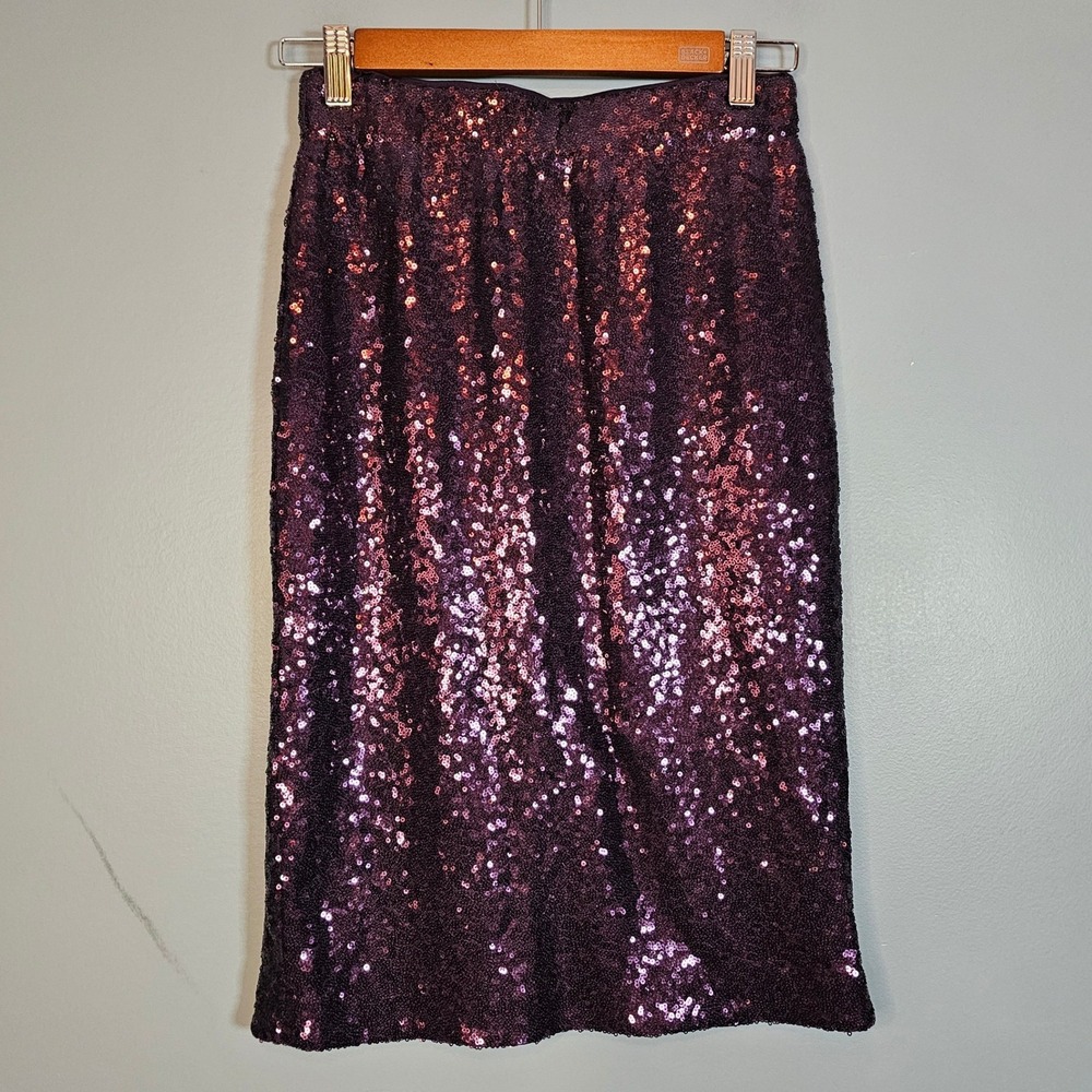 Liz Claiborne Women's Petite Purple Sequin Pencil Straight Midi Skirt Size PXS